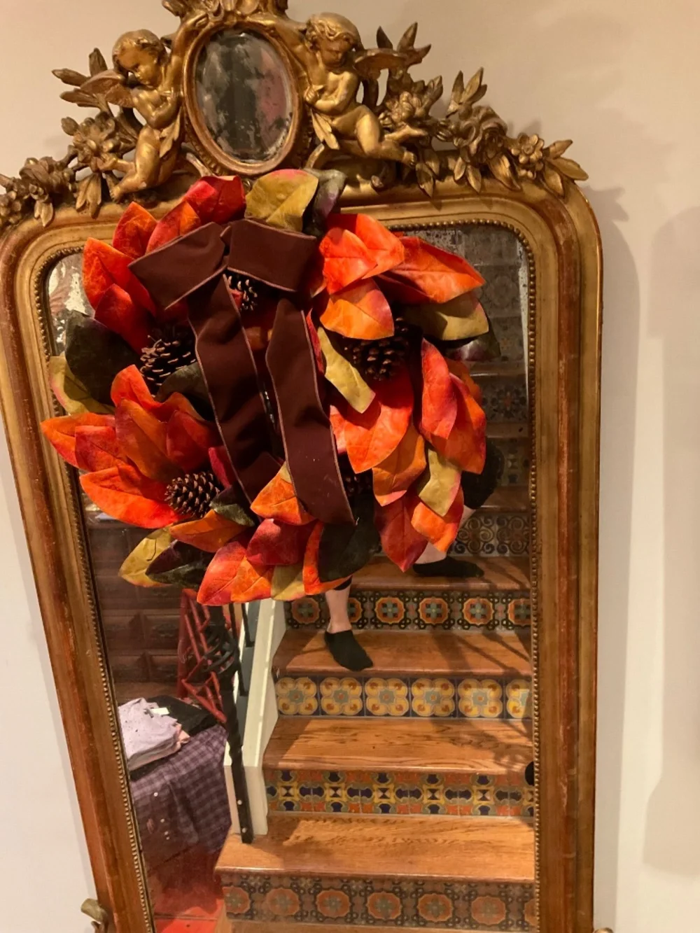 Set of 3 fall wreaths, one with brown velvet bow detail